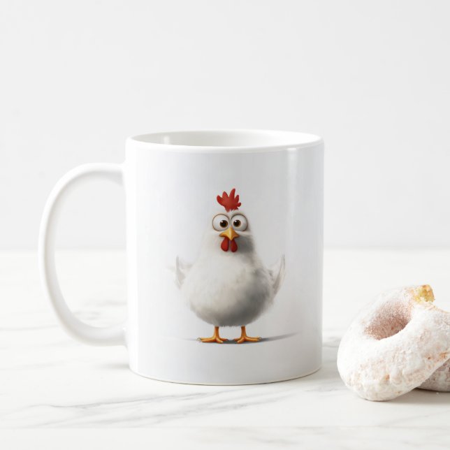 Tecknad Chicken med fluffy White Feather Kaffemugg (Med munk)