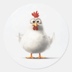 Tecknad Chicken med fluffy White Feather Runt Klistermärke
