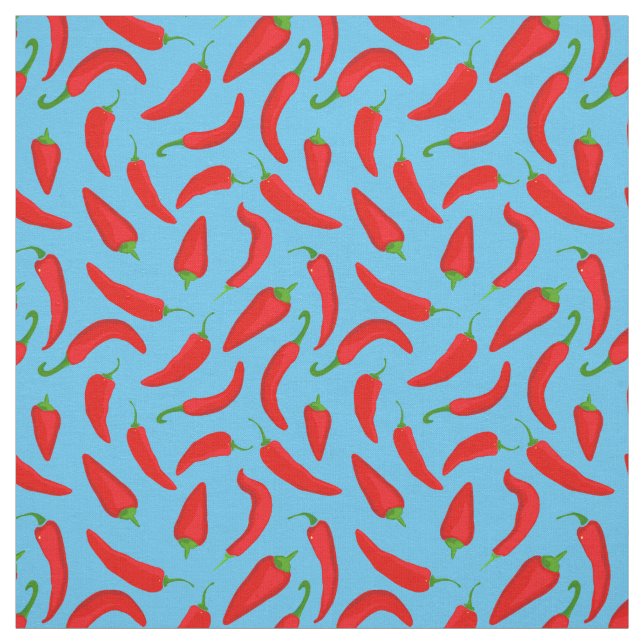 Tecknad Chili Pepper Mönster på Blue Tyg (Provkarta)