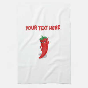 Tecknad Chili Pepper with Anpassningsbar Text Kitc Kökshandduk
