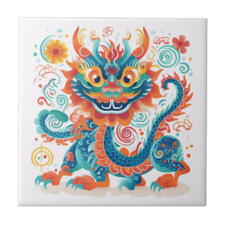 Tecknad China Dragon Wall Art Kakelplatta