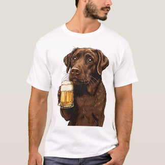 Tecknad Chocolate Labrador Holding Beer Mugg T Shirt
