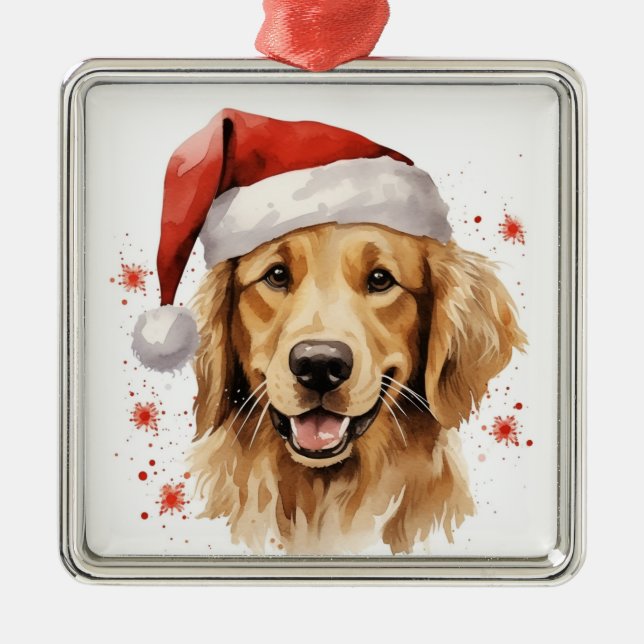 Tecknad CHRISTMAS GOLDEN RETRIEVER HUND Julgransprydnad Metall (Framsidan)
