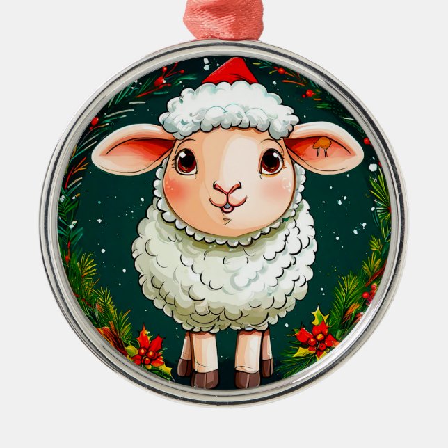 Tecknad christmas Sheep Julgransprydnad Metall (Framsidan)