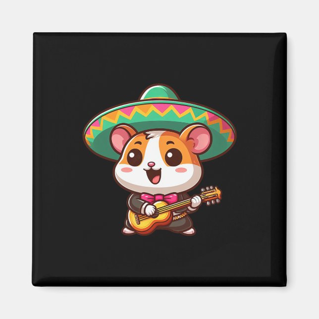 Tecknad Cinco De Mayo Hamster Mariachi Guitar Mexi Magnet (Framsidan)