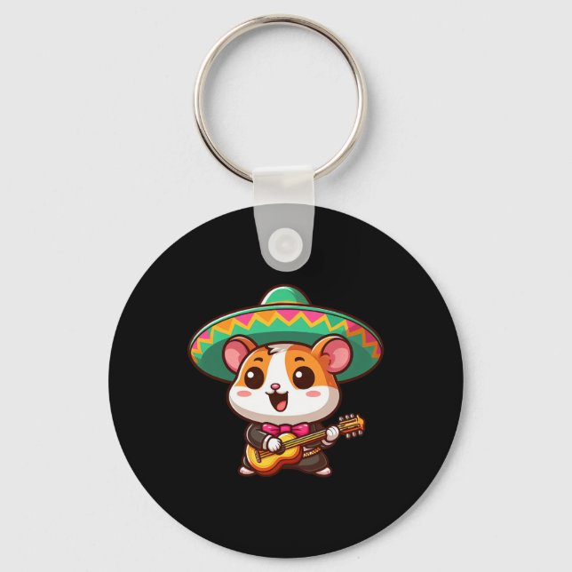 Tecknad Cinco De Mayo Hamster Mariachi Guitar Mexi Nyckelring (Framsida)