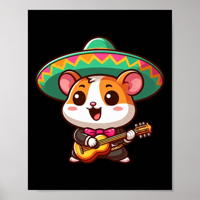 Tecknad Cinco De Mayo Hamster Mariachi Guitar Mexi Poster (Framsidan)