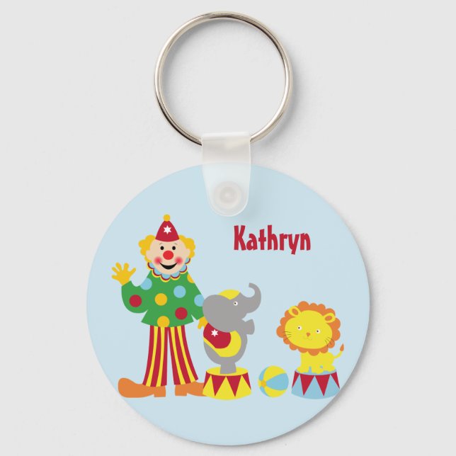 Tecknad Circus Clown and Animals Keychain Nyckelring (Framsida)