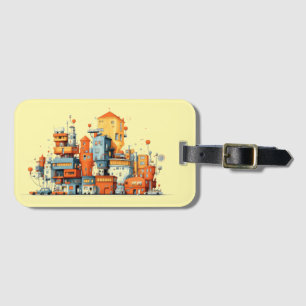 Tecknad City Animerad Gult - bakgrund Bagagebricka