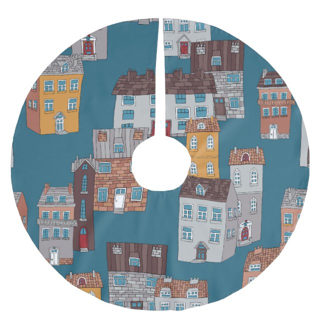 Tecknad City Vintage Tapet Julgransmatta Borstad Polyester (Framsidan)