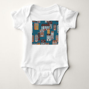 Tecknad City Vintage Tapet T Shirt
