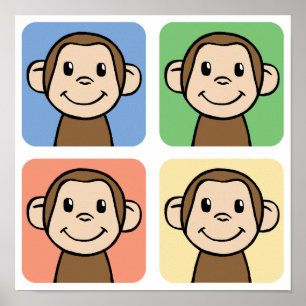 Tecknad Clip Art med 4 Lycklig-apor Poster