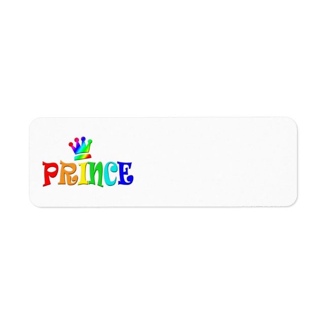 Tecknad Clip Art Rainbow Text, Prince och Krona Returadress Etikett (Framsidan)