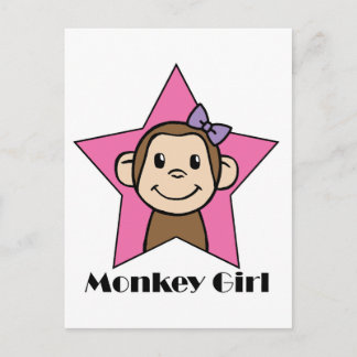 Tecknad Clip Art Smile Monkey Girl Rosa Star Bow Vykort