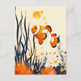 Tecknad Clownfish in Coral Reef Vykort