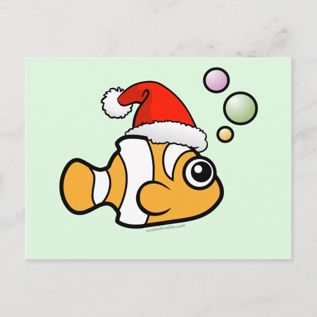 Tecknad Clownfish Santa Helg Vykort (Framsida)