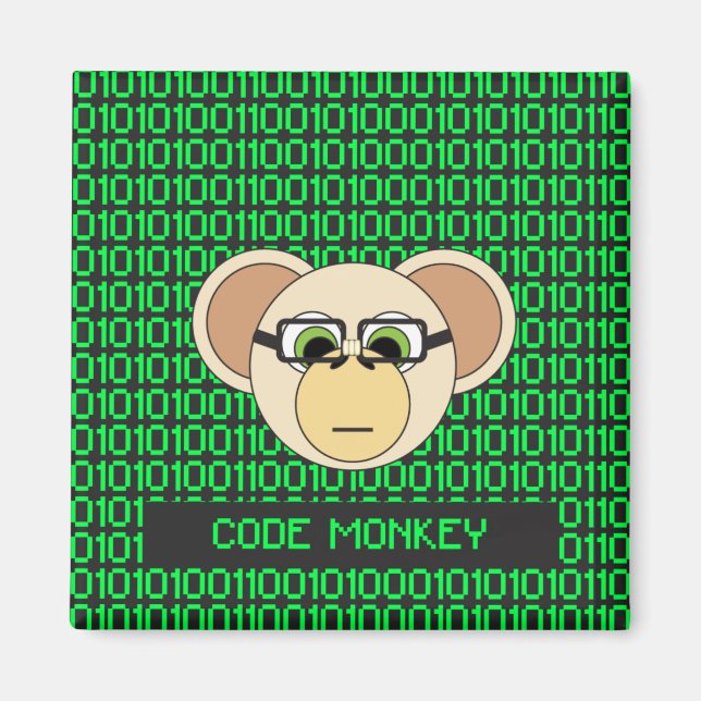 Tecknad Code Monkey Geek Magnet (Framsidan)