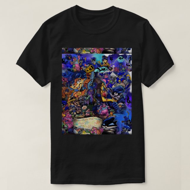 Tecknad Collage Sly Cooper Graphic T Shirt (Design framsida)
