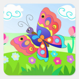 Tecknad Colorfoul butterflies och blommor Fyrkantigt Klistermärke