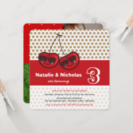 Tecknad Cool Födelsedagsfest Körsbär Tvillingar Fo Inbjudningar