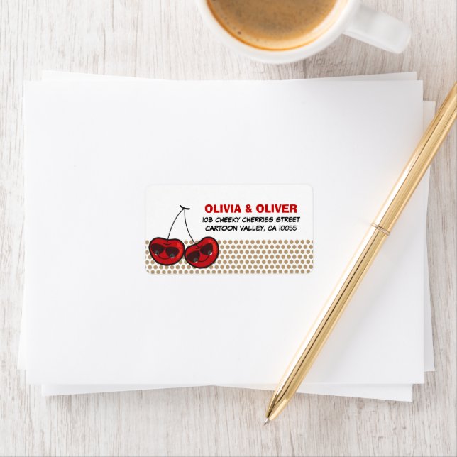 Tecknad Coola Party Cherries Twillingar Birthday A Adressetikett (Insitu)