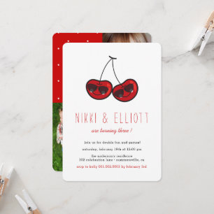 Tecknad Coola Party Cherries Twillingar Birthday P Inbjudningar