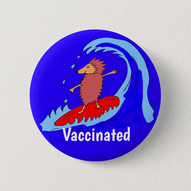 Tecknad Coola Surfa Killen Hedgehog Vaccinerad Knapp (Framsida)
