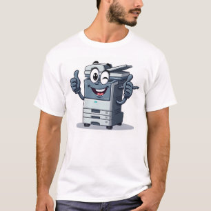 Tecknad Copier Maskin Mascot med Ben och Big Ey T Shirt