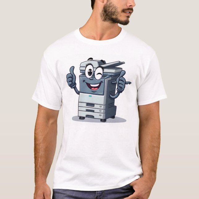 Tecknad Copier Maskin Mascot med Ben och Big Ey T Shirt (Framsida)