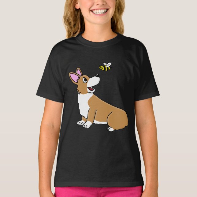 Tecknad Corgi Bee Girl's Ringer TShirt Tröja (Framsida)