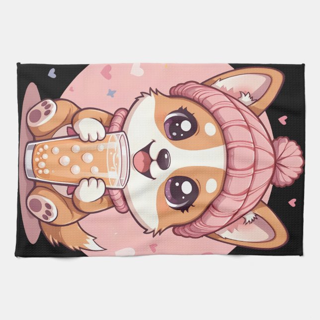 Tecknad Corgi Puppy Kökshandduk (Horisontell)