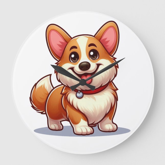 Tecknad Corgi Stor Klocka (Framsida)