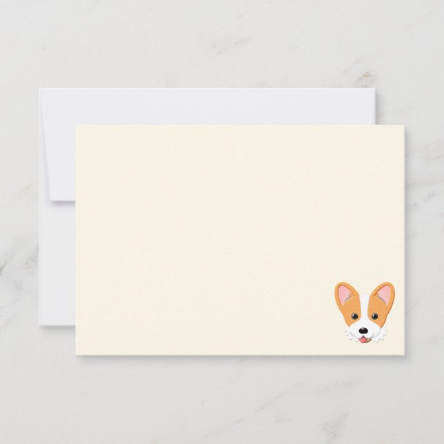 Tecknad Corgi Vit Krämfärgad Anteckningskort (Framsida)