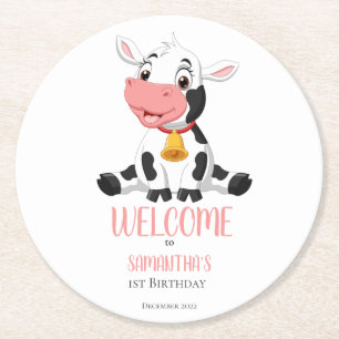 Tecknad Cow Baby födelsedagsfest Underlägg Papper Rund