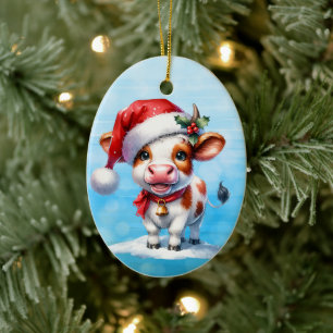 Tecknad Cow i jultomten Personlig jul Julgransprydnad Keramik