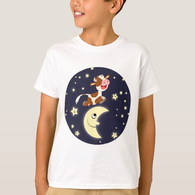 Tecknad Cow Jumping över Måne Kids T-Shirt (Framsida)