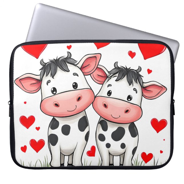 Tecknad Cow par Kärlek Laptop Fodral (Framsidan)