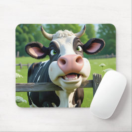 Tecknad Cow Peering över ett stängsel Musmatta