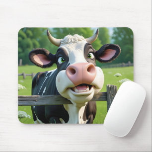 Tecknad Cow Peering över ett stängsel Musmatta