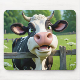 Tecknad Cow Peering över ett stängsel Musmatta