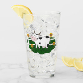 Tecknad Cow Scene 16 oz Beverage Glass Glaskopp