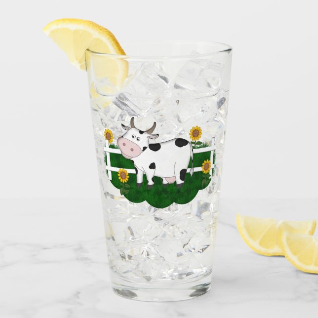 Tecknad Cow Scene 16 oz Beverage Glass Glaskopp (Framsida Ice)