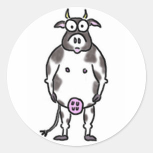 Tecknad Cow Stickers Runt Klistermärke