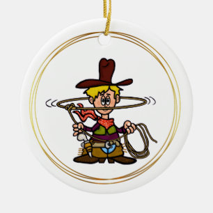 Tecknad Cowboy med Rope Ornament