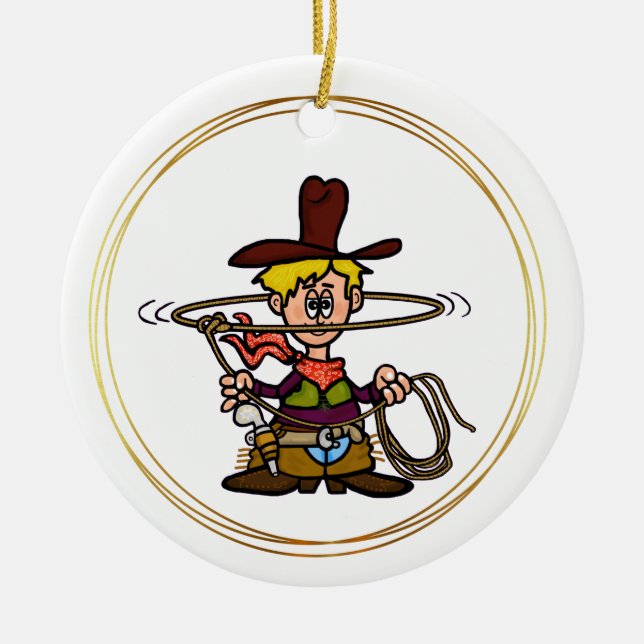 Tecknad Cowboy med Rope Ornament (Framsidan)