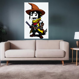 Tecknad Cowboy Witch | AI Art Poster