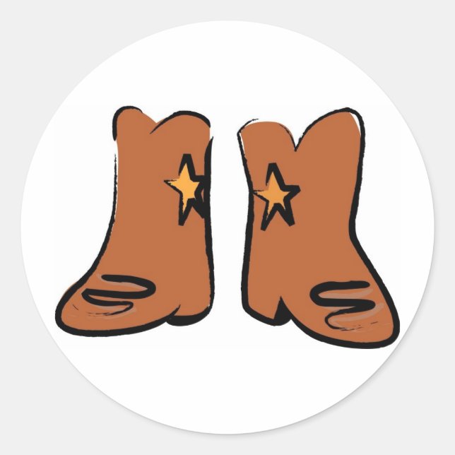 Tecknad CowboyBoots Runt Klistermärke (Framsida)