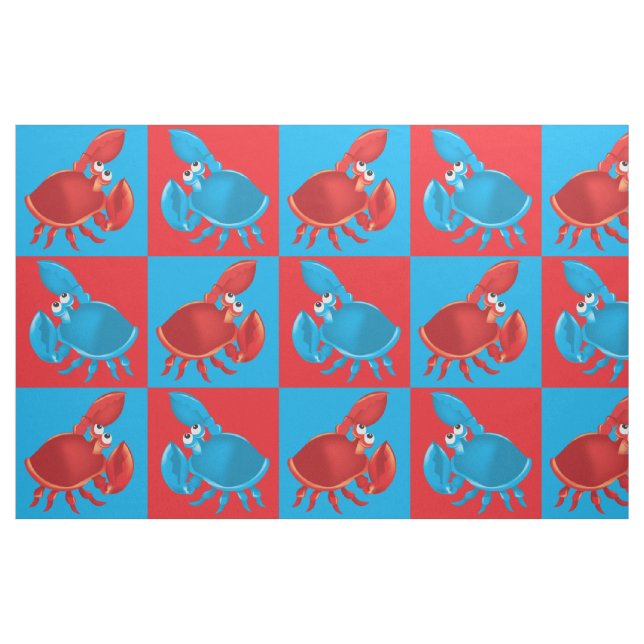 Tecknad Crab Fish Print Mönster Tyg (Fat Quarter)