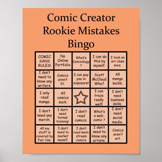 Tecknad Creator Rookie Mistakes Bingo Poster (Framsidan)