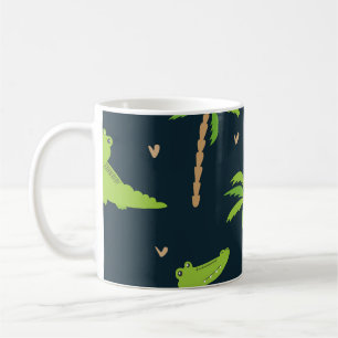 Tecknad Crokodiles: Alligator Handflatan Mönster. Kaffemugg